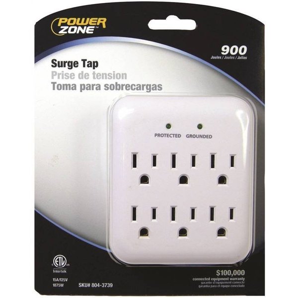 Powerzone Tap Surge 6 Outlet 1140J White OR802115